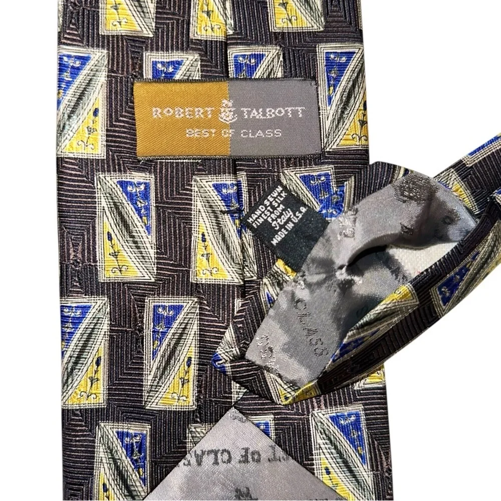 Robert Talbott Best of Class Tie Italy Silk Geometric Dark Brown 58x3.75” USA